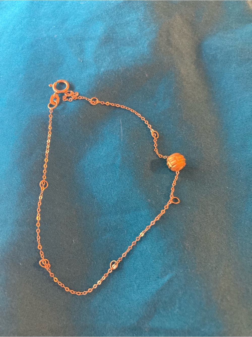 24k solid gold bead  on 10k solid gold bracelet /anklet
